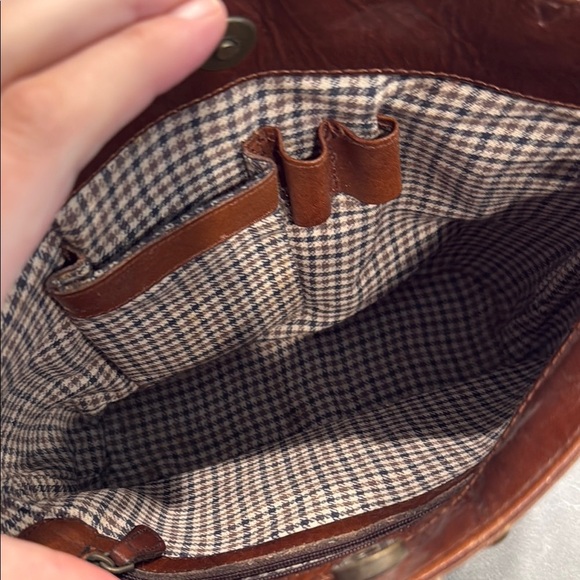 Brown and Cream Leather Shoulder Bag with Metallic Accents Western Style - Picture 6 of 9